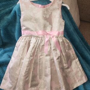 Pink/Light Gold Floral Sleeveless Dress with Bow